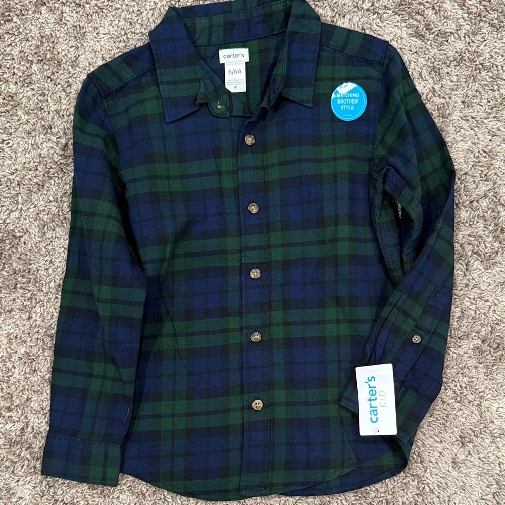 Carter's Green and Blue Plaid Button-Up Shirt